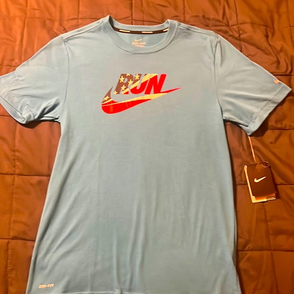 Nike Other - Nike Light Blue Short Sleeve Tee with Red & White 'RUN' Graphic